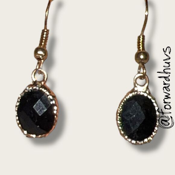 Bundle Sale 3 for $15 | Black Oval Stone Dangle Earrings – Faceted Finish - Picture 4 of 8